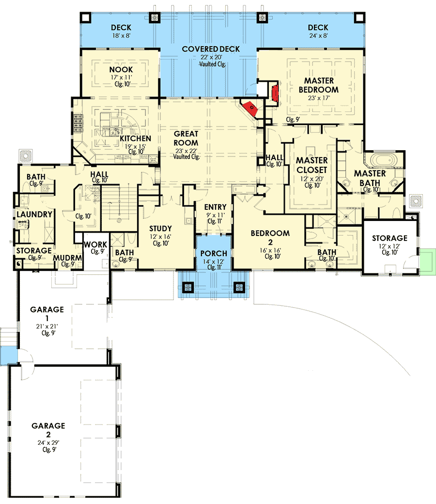 Plan 64413SC: Mountain House Plan with Optional Lower Level - Floor Plan - Main Level - Craftsman, Mountain, Ranch, Rustic