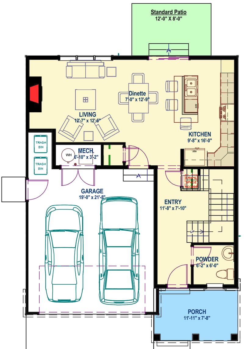Plan 64418SC: Stylish Craftsman with Three Bedrooms - Floor Plan - Main Level - Bungalow, Craftsman, Northwest