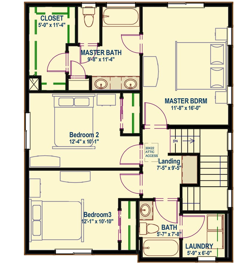 Plan 64418SC: Stylish Craftsman with Three Bedrooms - Floor Plan - 2nd Floor - Bungalow, Craftsman, Northwest