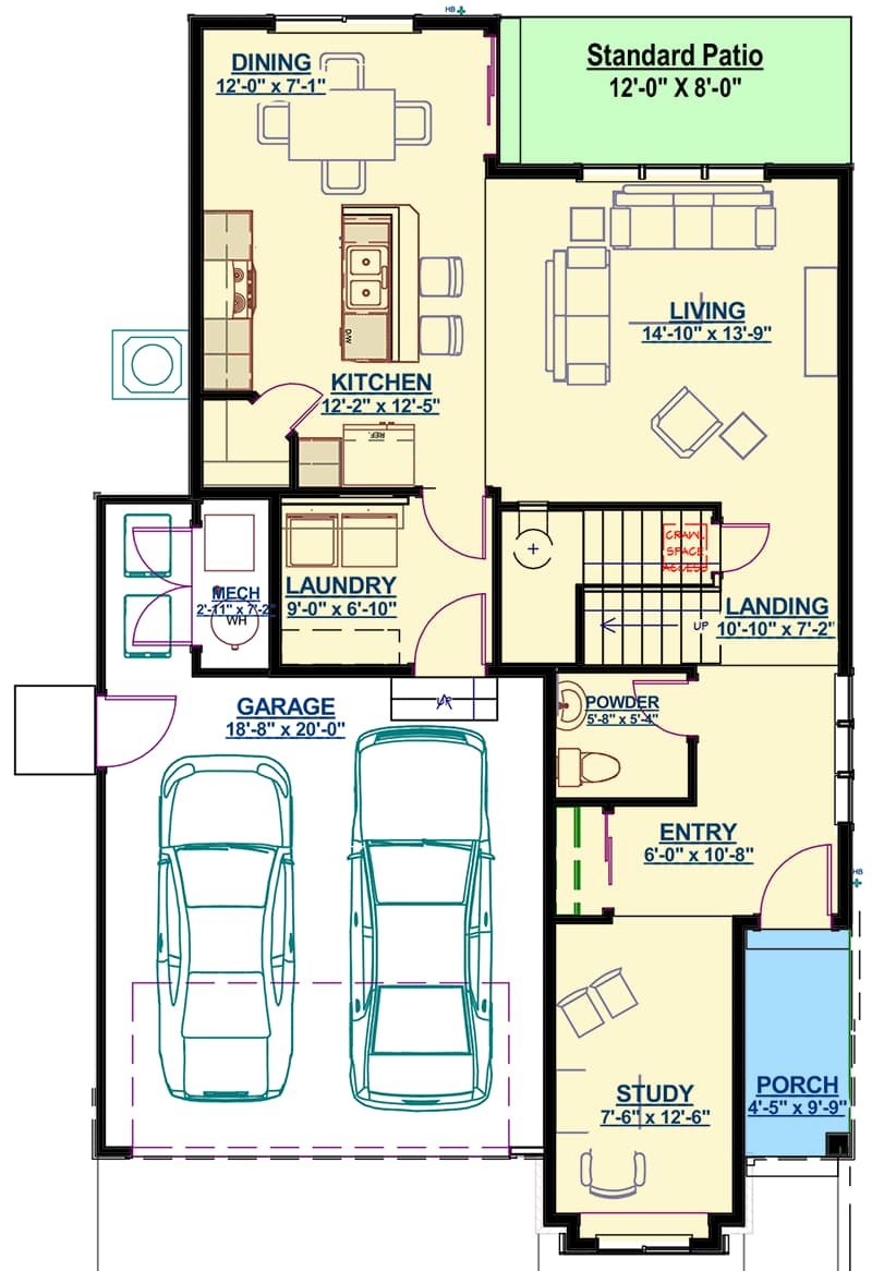 Plan 64419SC: Three Bedrooms and a Second Floor Loft - Floor Plan - Main Level - Bungalow, Craftsman, Northwest
