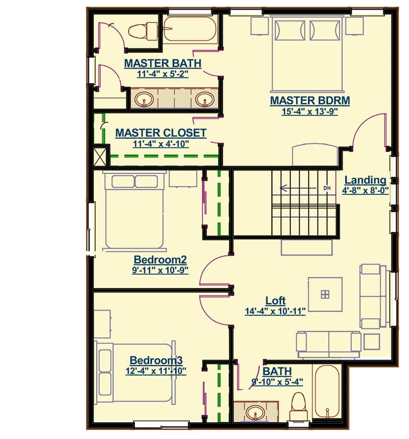 Plan 64419SC: Three Bedrooms and a Second Floor Loft - Floor Plan - 2nd Floor - Bungalow, Craftsman, Northwest