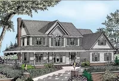 Farmhouse Plan with Wrap-Around Porch - 2198 Sq Ft