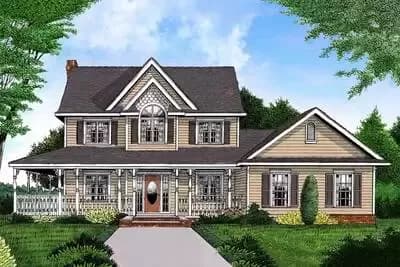 Farmhouse with Nicely Detailed Wrap-Around Porch
