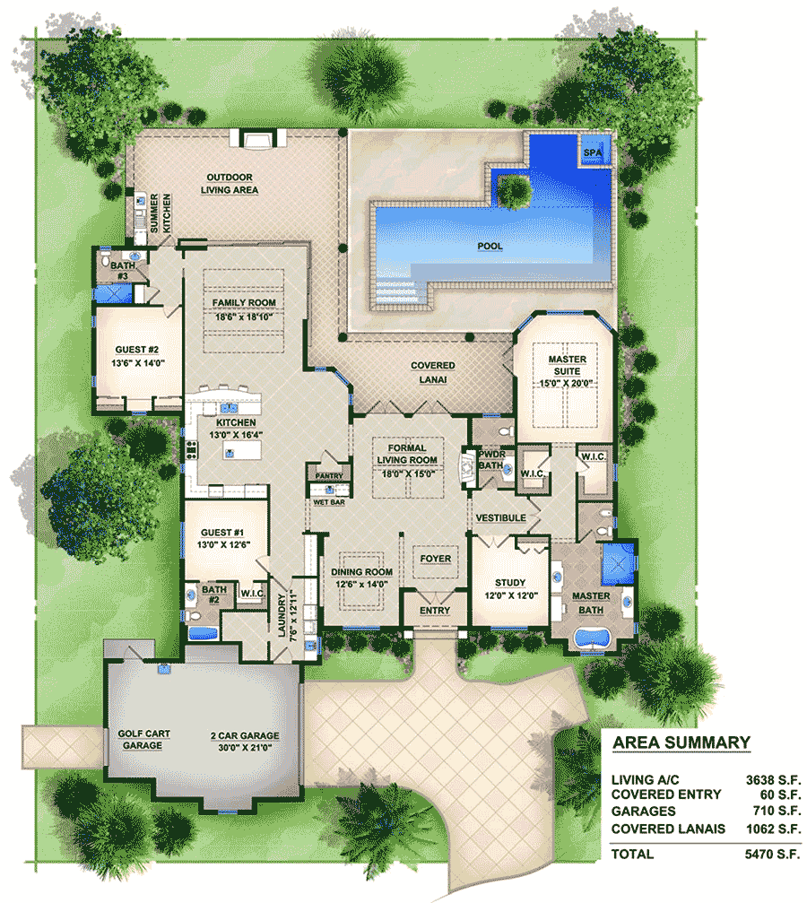Plan 65600BS: Fabulous Mediterranean Home Plan - Floor Plan - Main Level - European, Florida-Style, Mediterranean