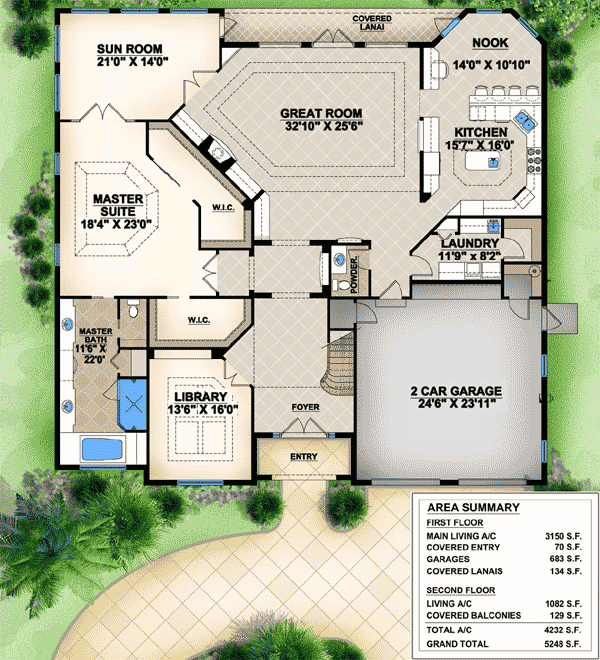 Plan 65604BS: Sensational Sunroom - Floor Plan - Main Level - Florida-Style, Mediterranean, Southern
