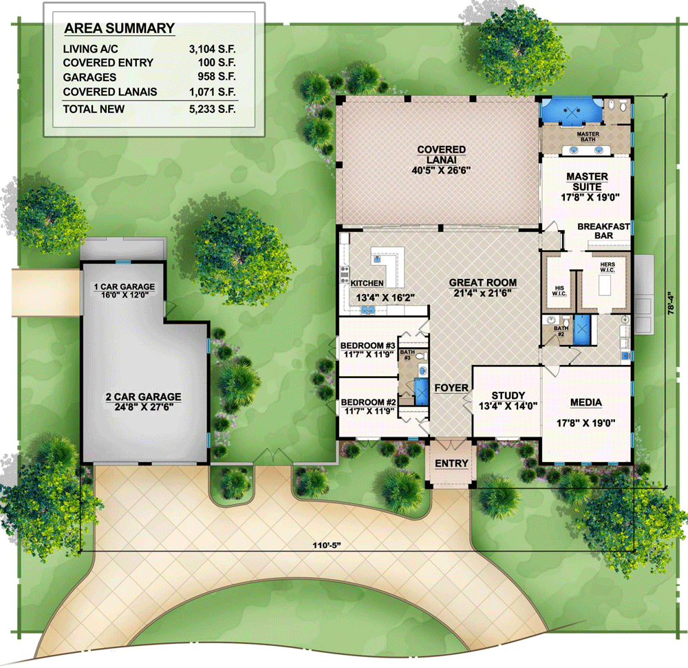 Plan 65609BS: Tropical Dreams - Floor Plan - Main Level - Florida-Style, Mediterranean, Southern