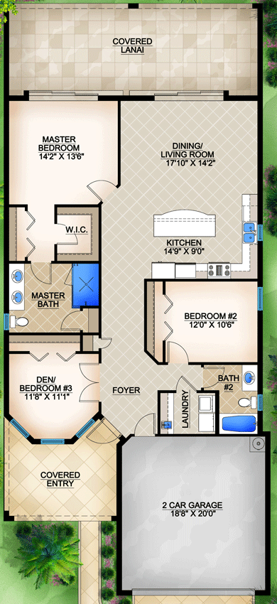 Plan 65610BS: Cool Breeze Cottage - Floor Plan - Main Level - Cottage, Florida-Style, Mediterranean