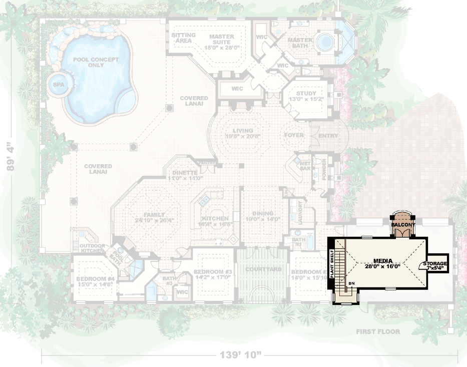 Plan 66019WE: Gracious Courtyard Design - Floor Plan - 2nd Floor - Florida-Style, Mediterranean