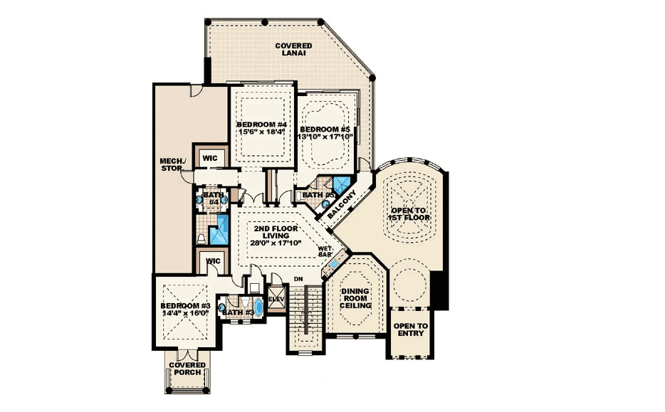 Plan 66020WE: Mediterranean Two-Story Dream House Plan - 6771 Sq Ft - Floor Plan - 2nd Floor - Florida-Style, Mediterranean, Spanish