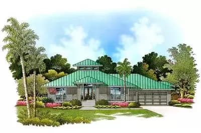 Olde Florida Style House Plan with Attached 2- Car Garage - 1991 Sq Ft