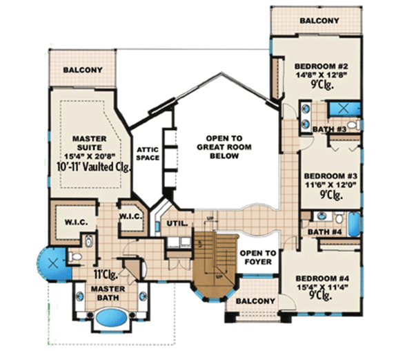 Plan 66068WE: Elevator and Elevated Walkways - Floor Plan - 2nd Floor - Mediterranean