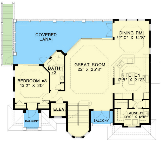Plan 66069WE: Crown Jewel by the Sea - Floor Plan - Main Level - Coastal, European, Florida-Style, Mediterranean