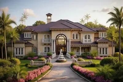 Grand European Estate House Plan: 5 Beds, 6.5 Baths, 6780 Sq Ft with Outdoor Kitchen and Media Room