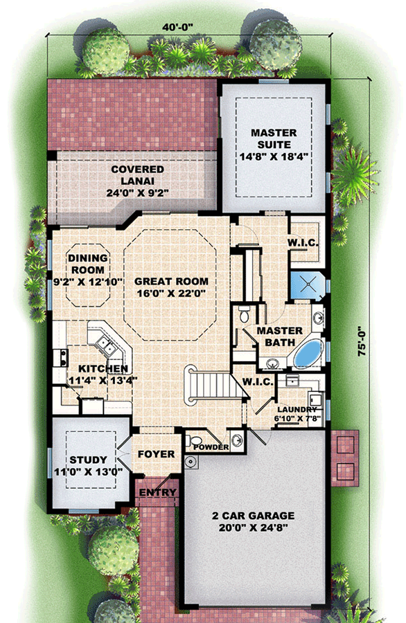 Plan 66081WE: Wonderful Curb Appeal - Floor Plan - Main Level - Florida-Style, Mediterranean