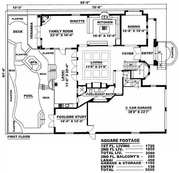 Plan 66104WE: Standout Bridged Walkway - Floor Plan - Main Level - Florida-Style, Mediterranean