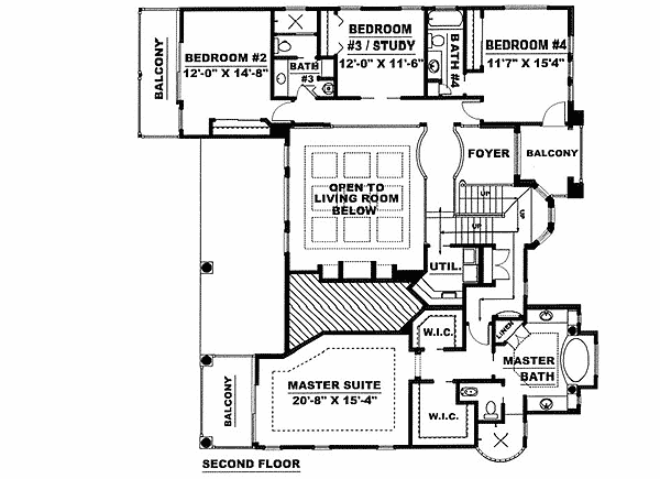 Plan 66104WE: Standout Bridged Walkway - Floor Plan - 2nd Floor - Florida-Style, Mediterranean
