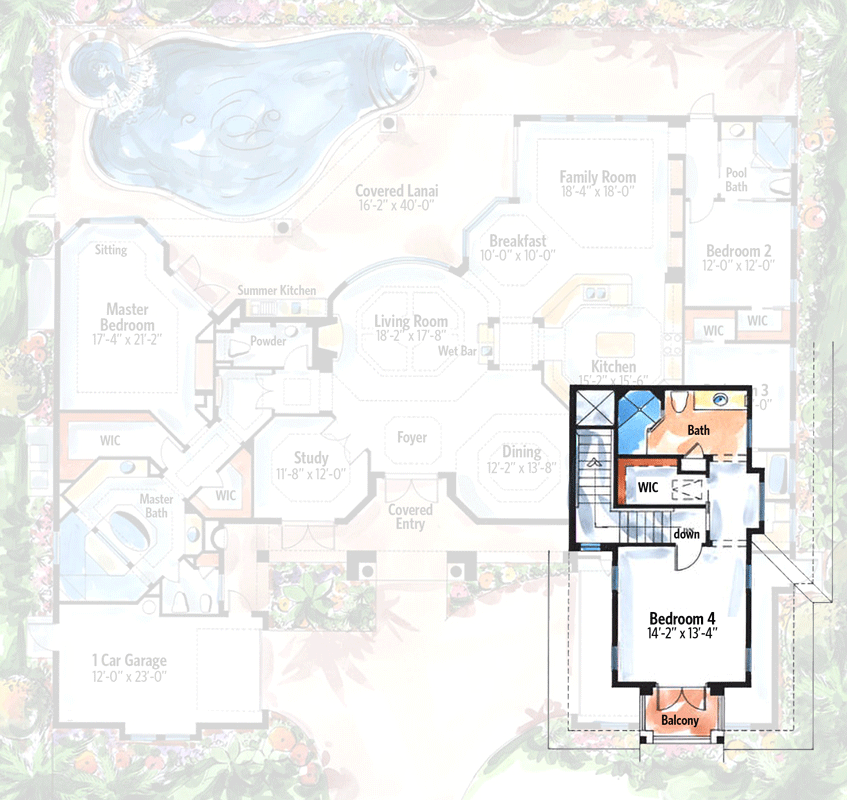 Plan 66115WE: Elegant Living and Magnificent Views - Floor Plan - 2nd Floor - Florida-Style, Mediterranean, Tuscan