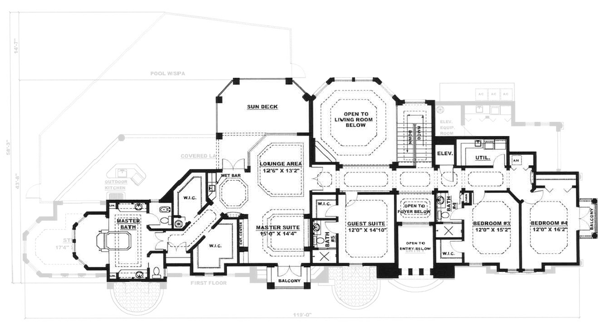 Plan 66131WE: Majestic Mediterranean-Style House Plan with Bedrooms Upstairs - 4802 Sq Ft - Floor Plan - 2nd Floor - Florida-Style, Mediterranean