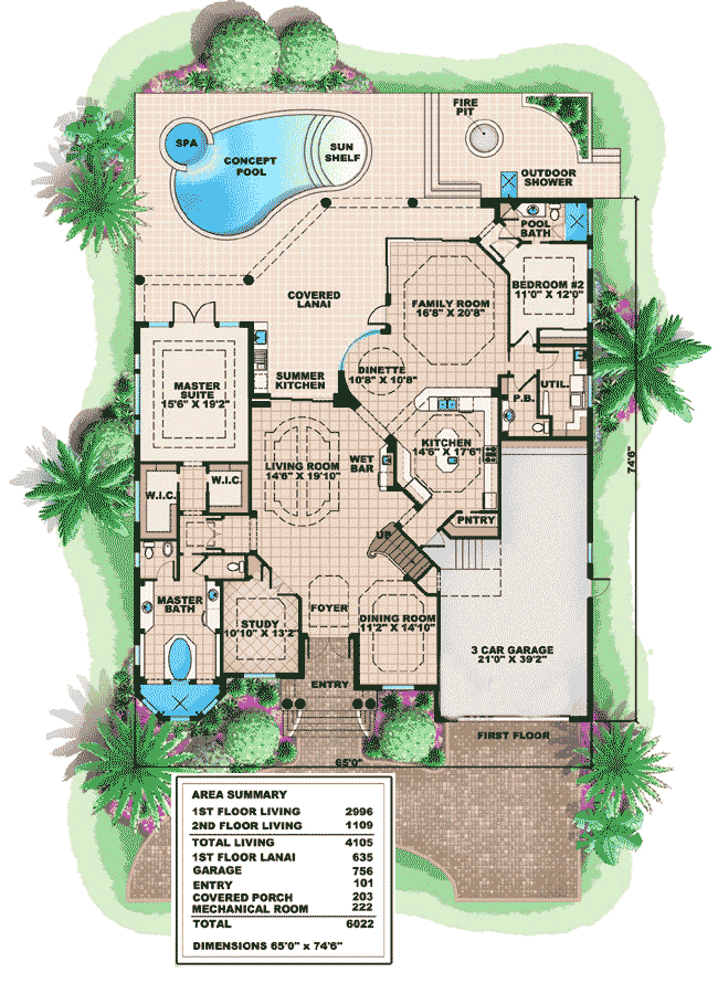 Plan 66179WE: Open and Spacious - Floor Plan - Main Level - Mediterranean