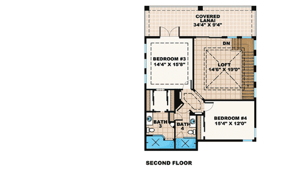 Plan 66183WE: Radial Glass Walls - Floor Plan - 2nd Floor - Florida-Style, Mediterranean