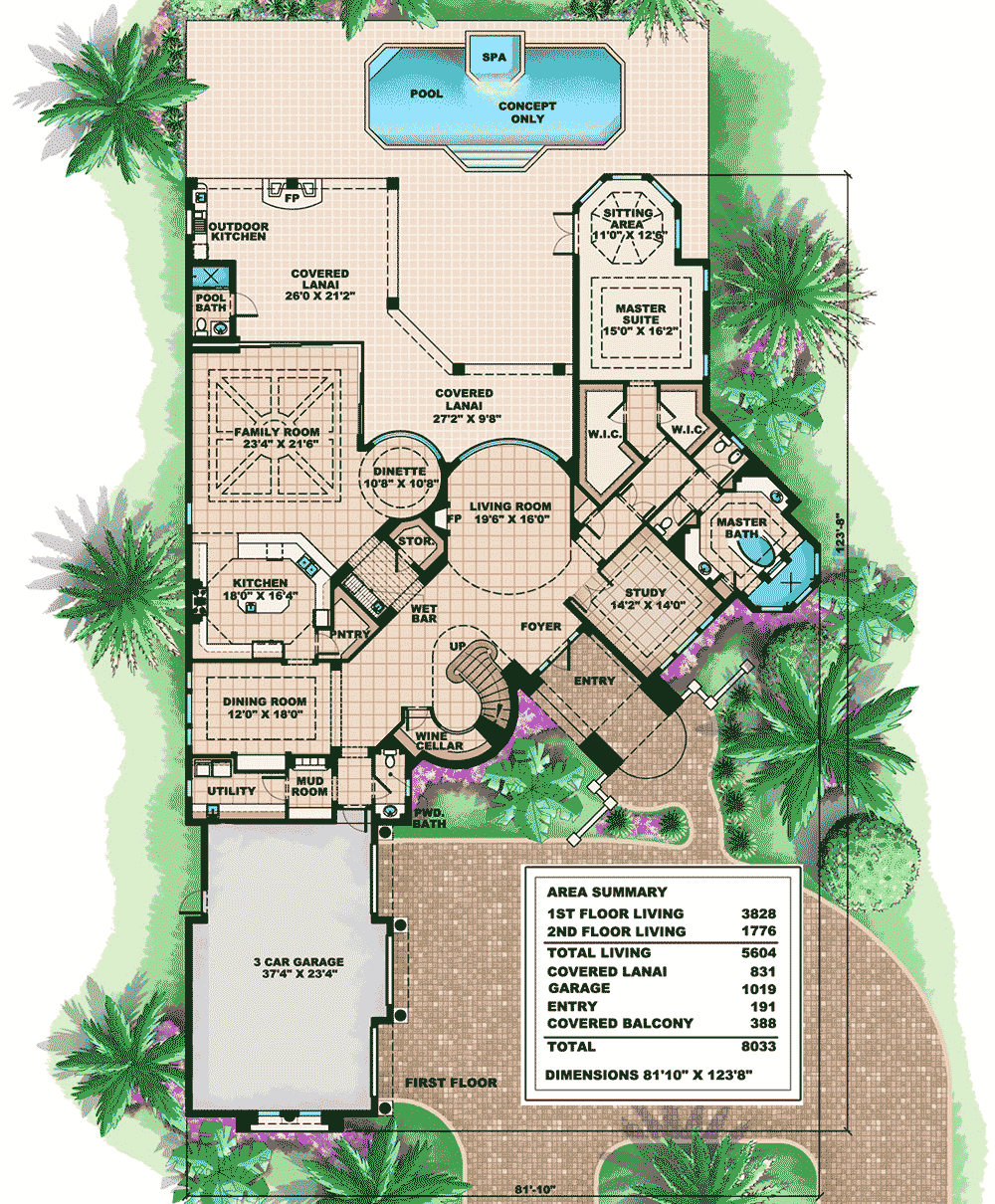 Plan 66188WE: Unbelievable Master Suite - Floor Plan - Main Level - Florida-Style, Mediterranean