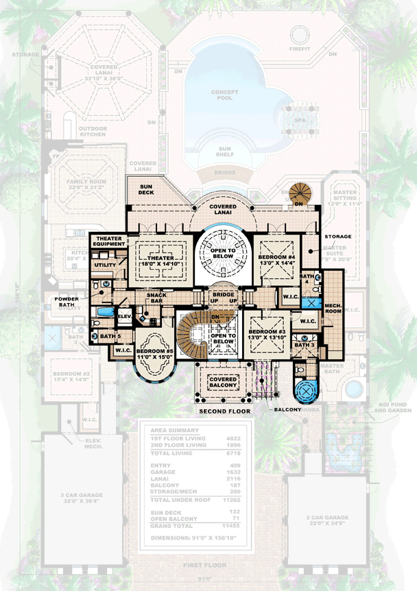 Plan 66191WE: Captivating Mediterranean Design with Second Floor Home Theater - 6718 Sq Ft - Floor Plan - 2nd Floor - European, Mediterranean, Spanish
