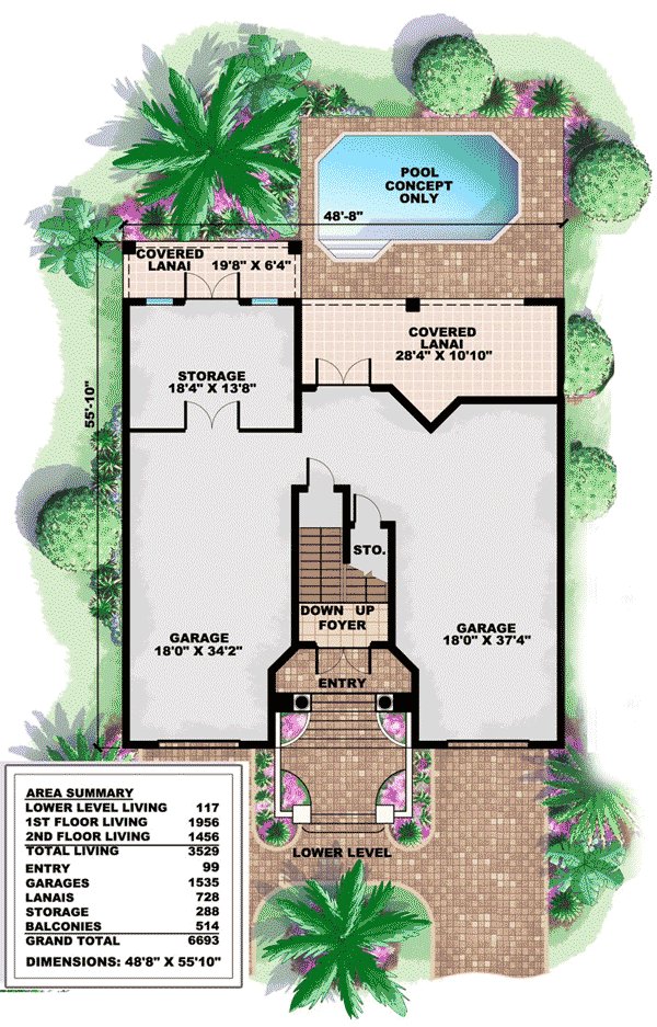 Plan 66193BW: Mediterranean Home with Drive Under Garage - Floor Plan - Basement - Mediterranean