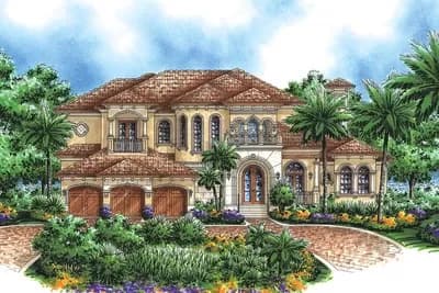 2-Story Mediterranean House Plan with 2 Master Suites