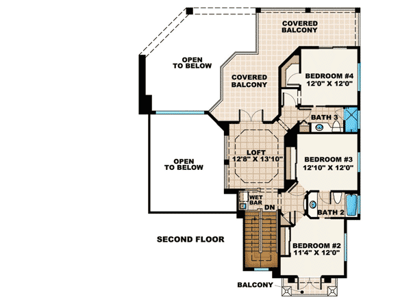Plan 66211WE: Beautiful Tuscan Appeal - Floor Plan - 2nd Floor - Florida-Style, Mediterranean, Tuscan