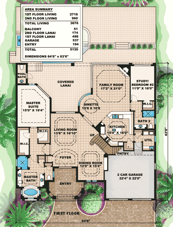 Plan 66212WE: Let the Outside In - Floor Plan - Main Level - Florida-Style, Mediterranean, Spanish