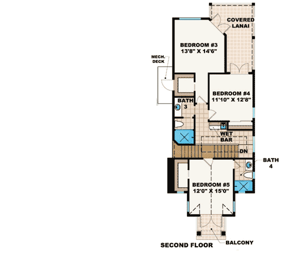 Plan 66212WE: Let the Outside In - Floor Plan - 2nd Floor - Florida-Style, Mediterranean, Spanish