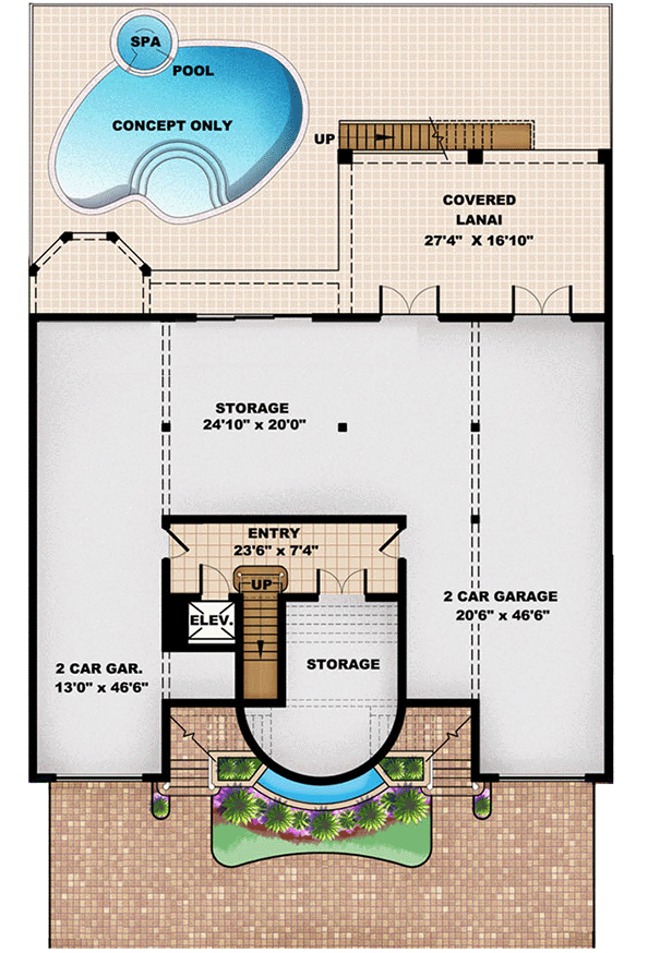 Plan 66223WE: Tuscan Influences - Floor Plan - Lower Level - Florida-Style, Mediterranean