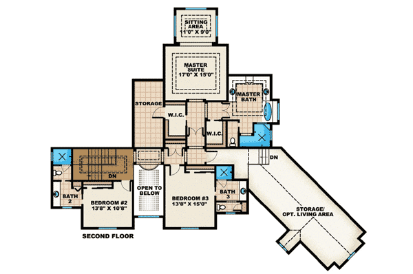 Plan 66229WE: Southern Comfort - Floor Plan - 2nd Floor - Southern, Traditional