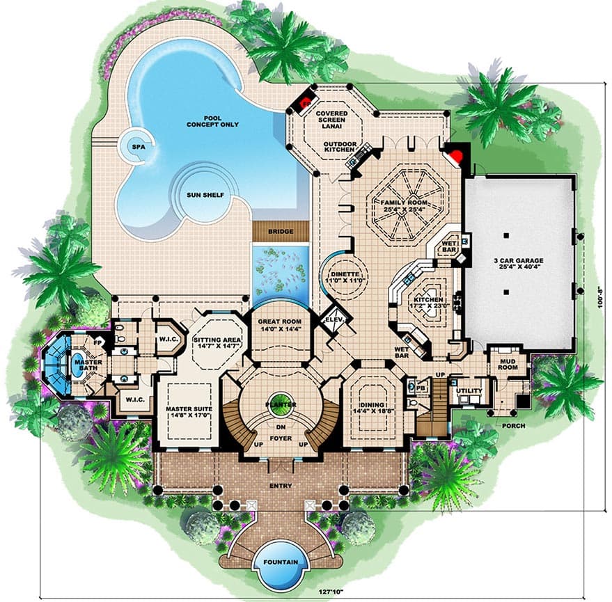 Plan 66231WE: Southern Influenced Estate - Floor Plan - Main Level - Florida-Style, Southern, Southern Traditional