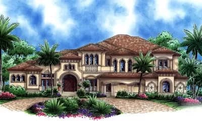 Grand Mediterranean House Plan with Home Theater and Sun Decks
