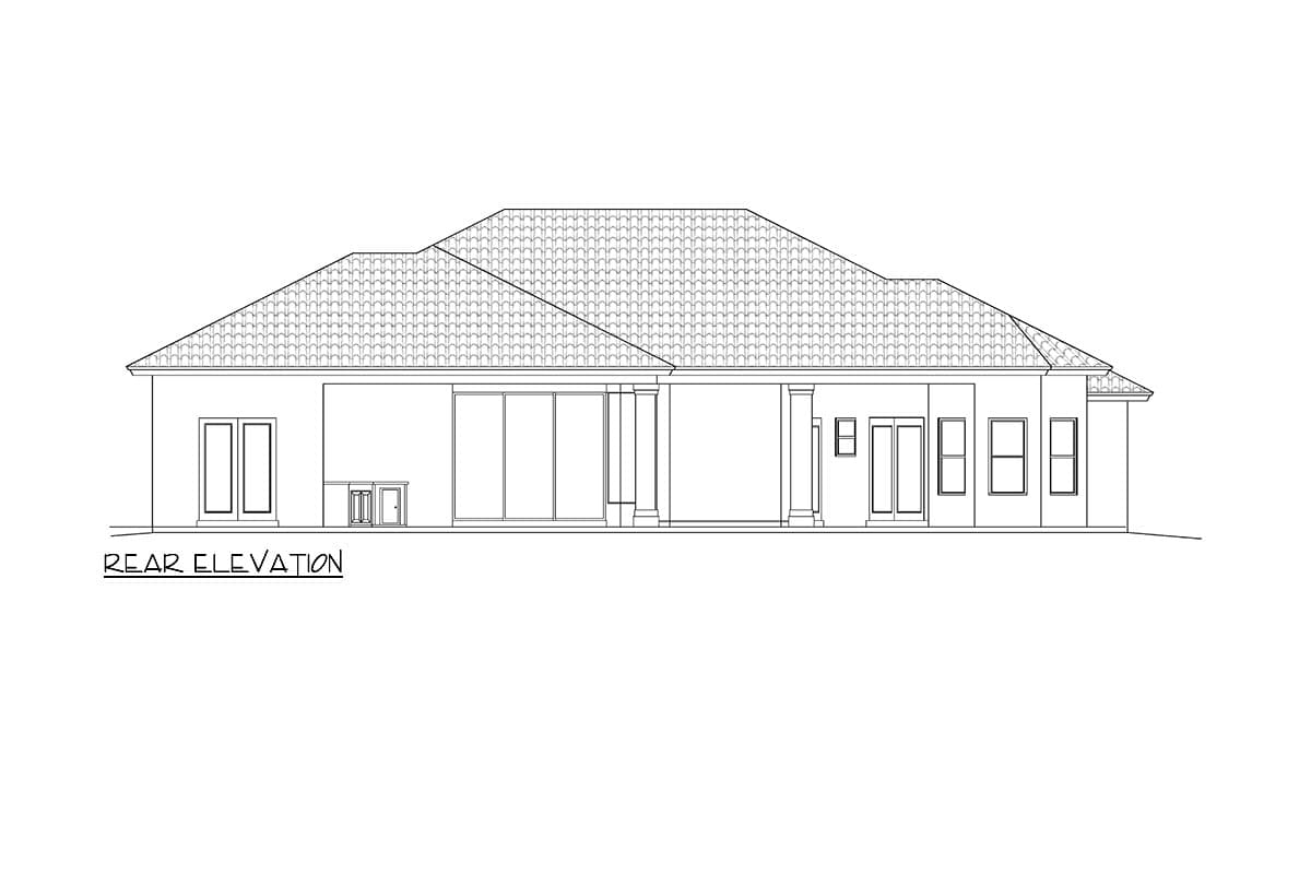 Plan 66271WE: 4-Bed Mediterranean House Plan with Outdoor Kitchen - 3985 Sq Ft - Image #9 - Florida-Style, Mediterranean