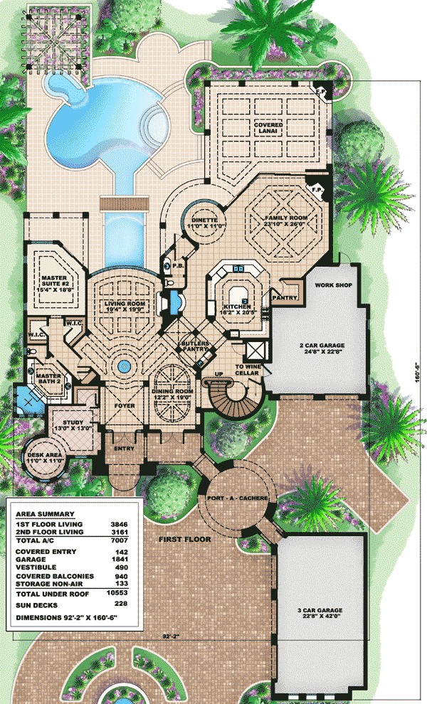 Plan 66304WE: Old World Warmth - Floor Plan - Main Level - European, Mediterranean, Spanish