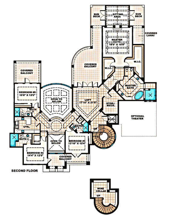 Plan 66304WE: Old World Warmth - Floor Plan - 2nd Floor - European, Mediterranean, Spanish