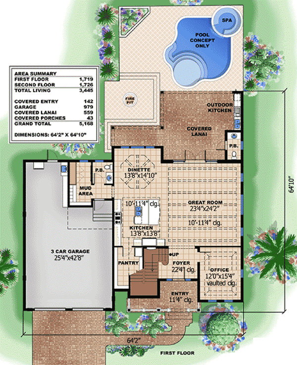 Plan 66307WE: Open and Inviting Coastal Contemporary House Plan - 3445 Sq Ft - Floor Plan - Main Level - Coastal, Coastal Contemporary, Florida-Style, Southern, Transitional