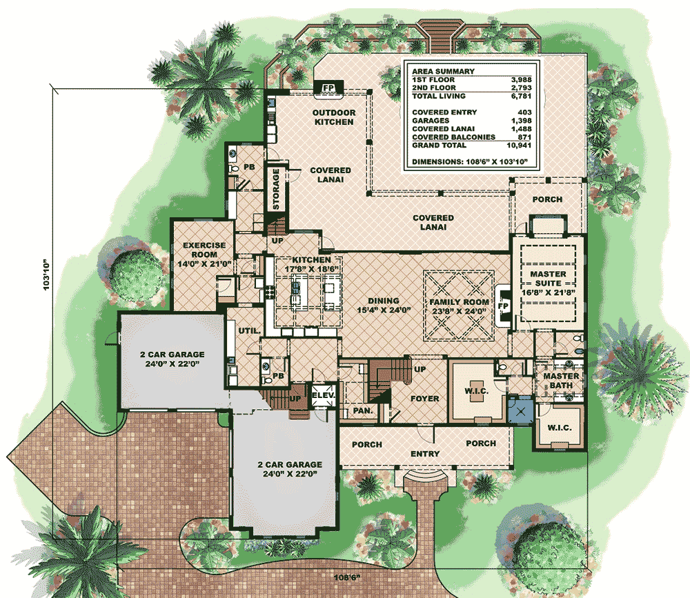 Plan 66312WE: Southern Luxury - Floor Plan - Main Level - Florida-Style, Southern