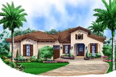3-Bed Spanish-Style House Plan with Stucco Exterior and Tile Roof - 2583 Sq Ft