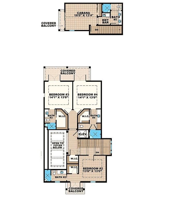 Plan 66331WE: Gorgeous Coastal Contemporary House Plan with Cabana Above 3-Car Garage - 4630 Sq Ft - Floor Plan - 2nd Floor - Coastal Contemporary, Southern, Transitional