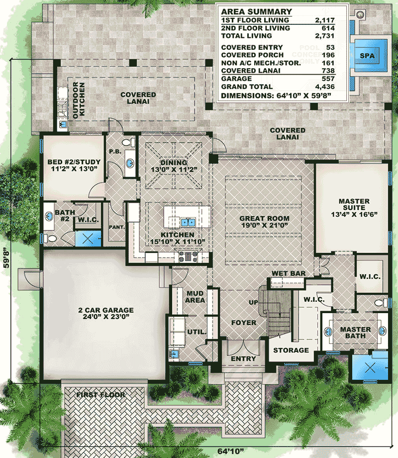 Plan 66344WE: Impressive Florida House Plan - Floor Plan - Main Level - European, Florida-Style, Southern, Transitional