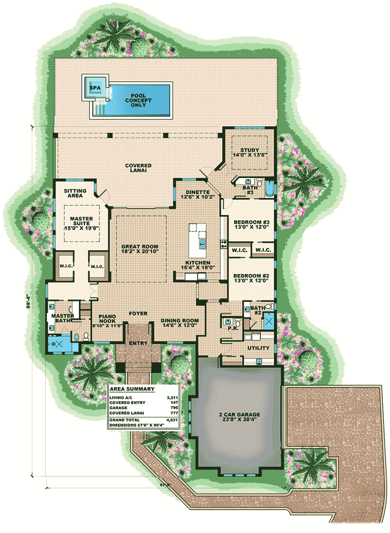 Plan 66350WE: Spacious Florida House Plan with Piano Nook - Floor Plan - Main Level - Florida-Style, Southern