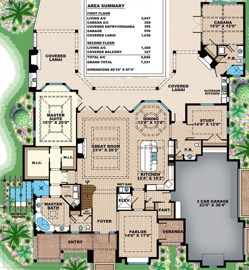 Plan 66354WE: High End Florida House Plan - Floor Plan - Main Level - European, Florida-Style