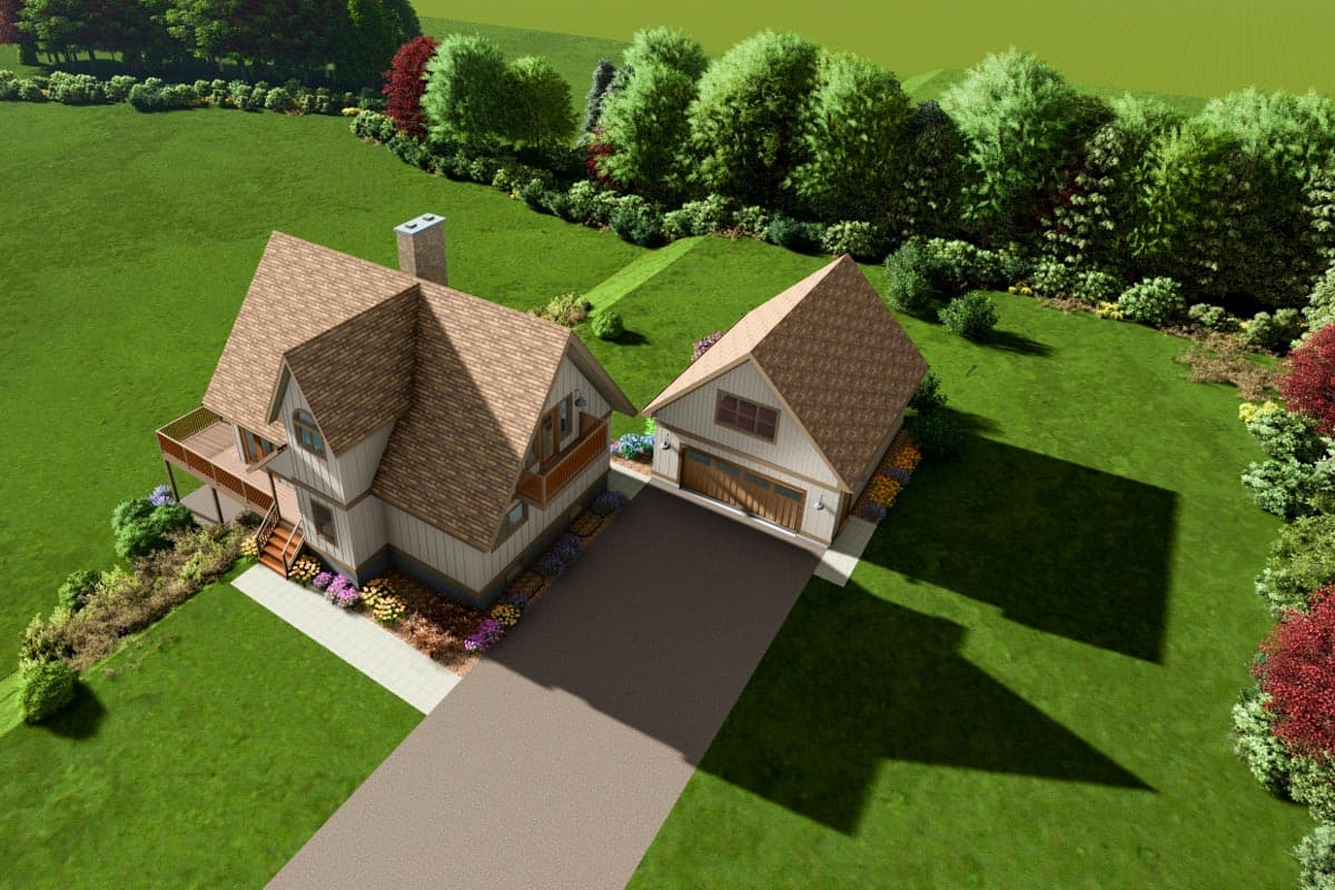 Plan 6702MG: Mountain House Plan with Large Private Upstairs Loft Above Detached 2-Car Garage - 1551 Sq Ft - Image #8 - Cabin, Mountain, Vacation