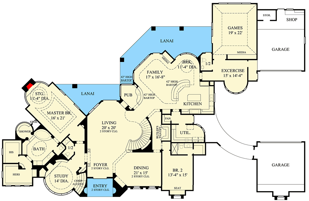 Plan 67105GL: Luxurious European House Plan - Floor Plan - Main Level - European, Hill Country