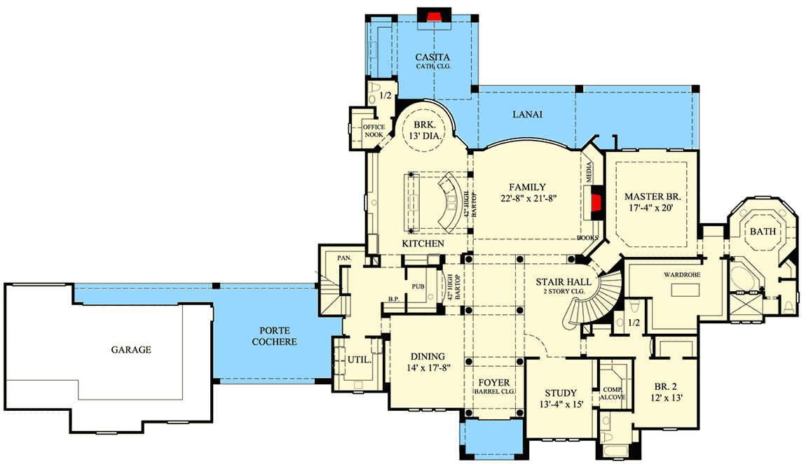 Plan 67114GL: Elegant Stone and Stucco Luxury 4-Bed House Plan - Floor Plan - Main Level - European