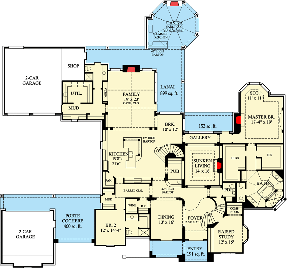 Plan 67115GL: French Country Estate Home Plan - Floor Plan - Main Level - European, French Country