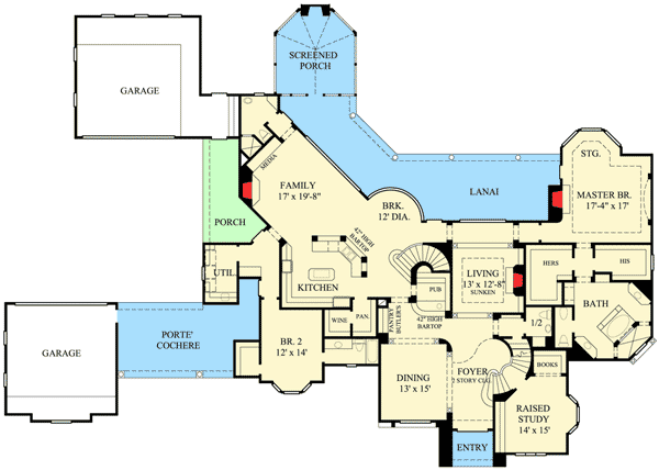 Plan 67116GL: Impressive French Country Estate - Floor Plan - Main Level - European, French Country